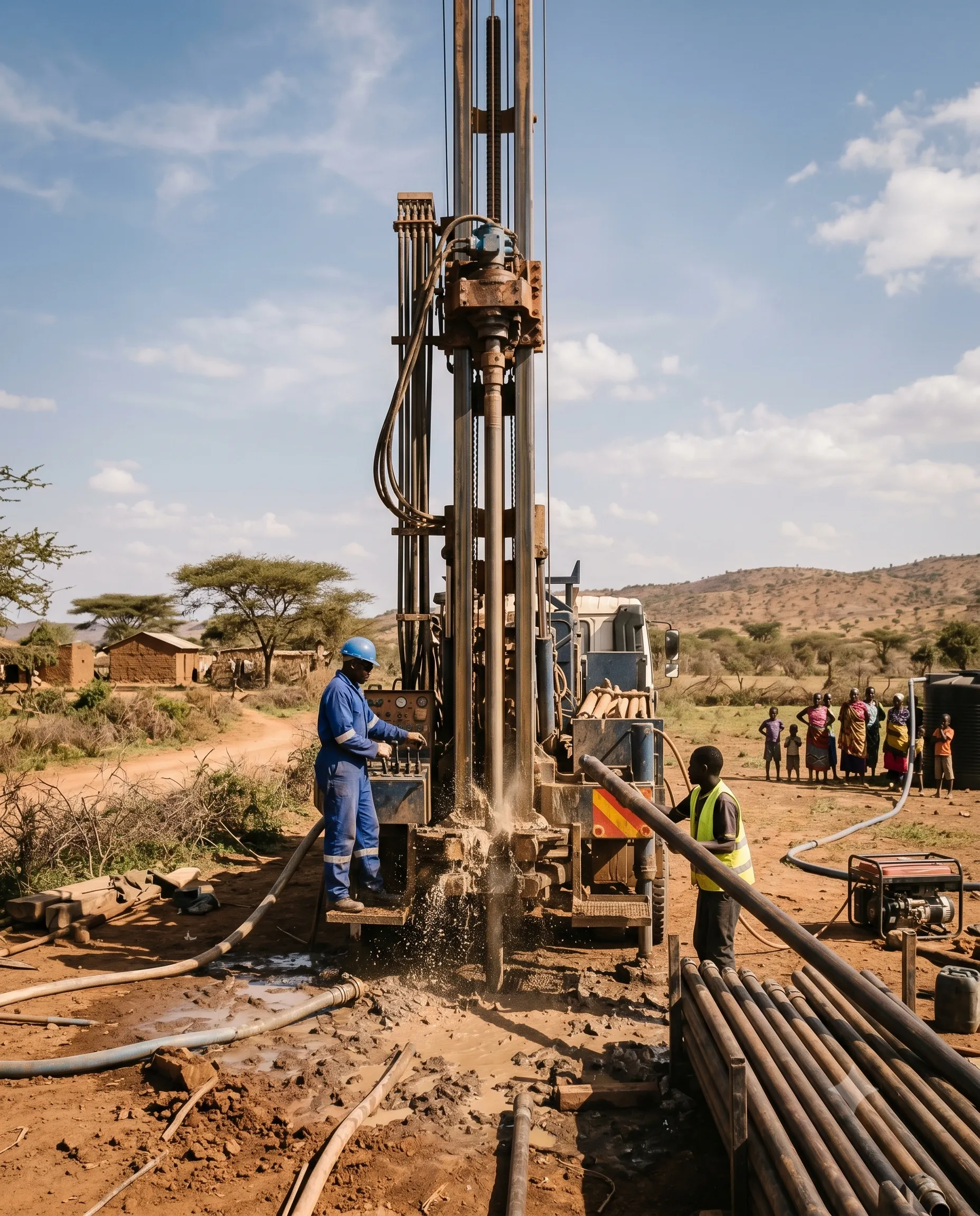 Équipe SOA RANO FORAGE sur chantier de forage à Antananarivo